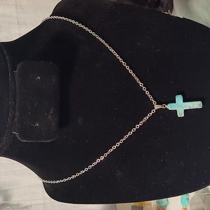 18K GC cross,blue cross gem,silver color allergic free,